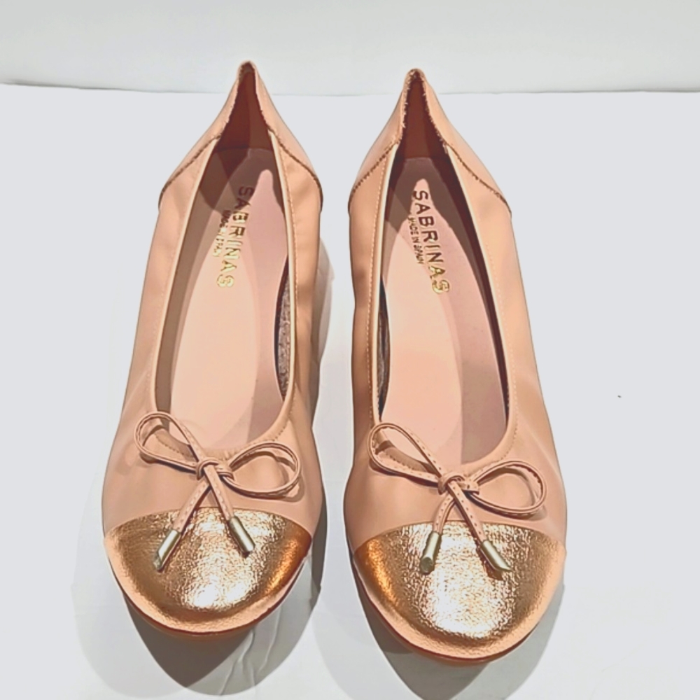 Sabrinas Pale Pink & Rose Gold Metallic Soft Leather Ballet Flat 41 NEW
